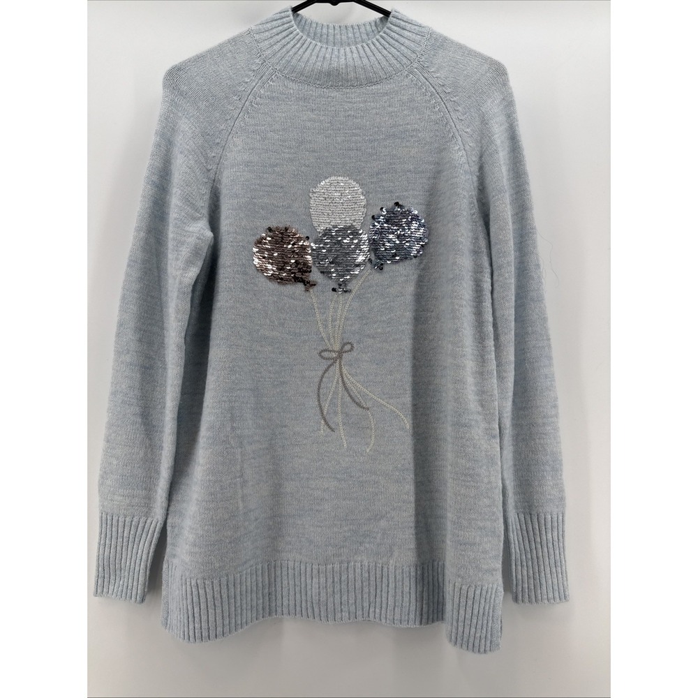 Lauren Conrad Womens Sweater Size S Sequined Balloons Blue Knit Long Sleeve